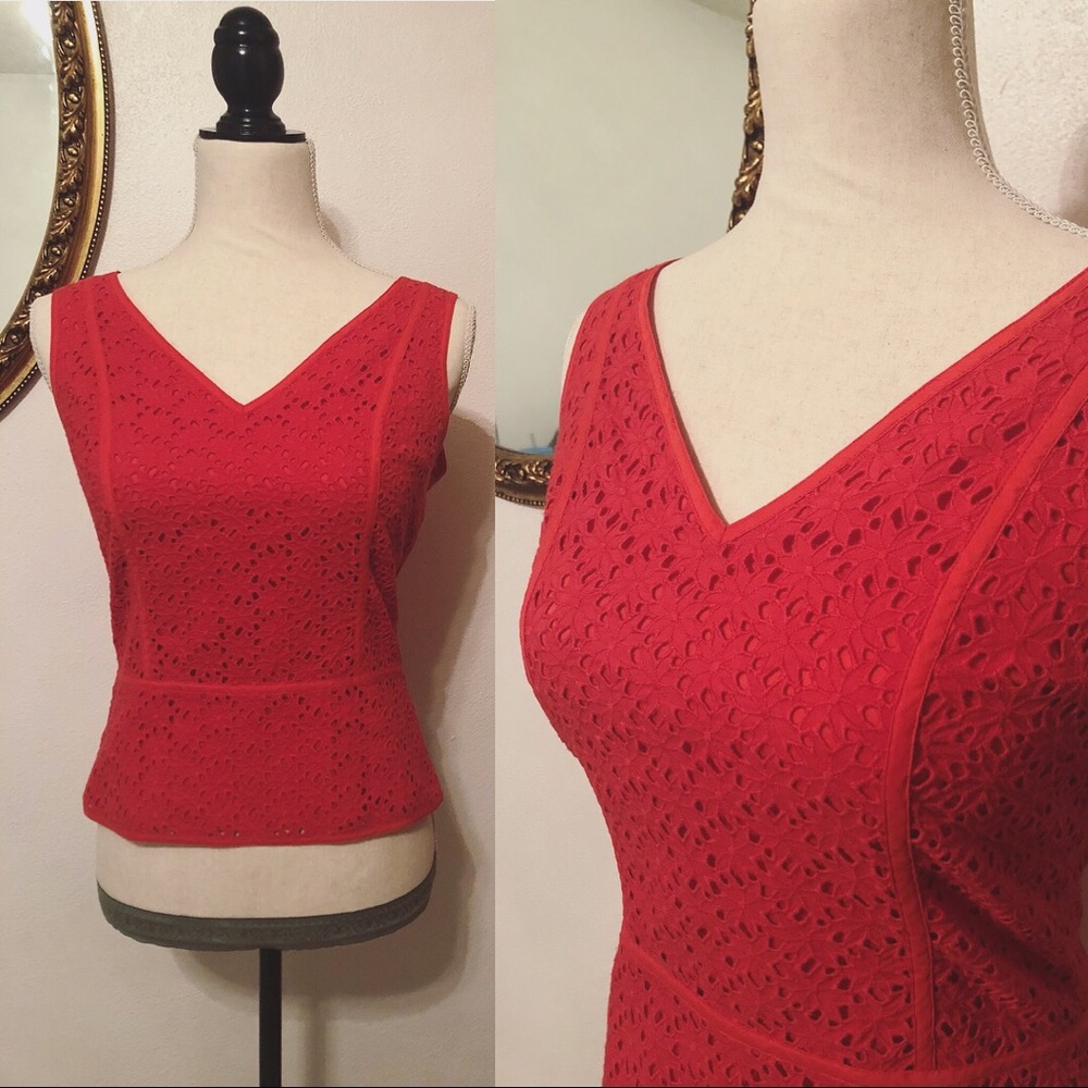Coral Eyelet Lace Sleeveless Blouse